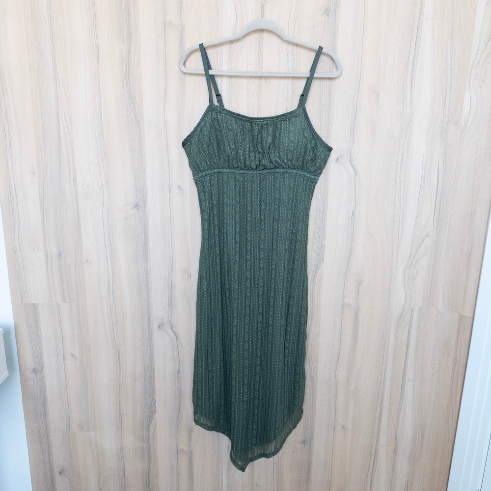 Y2K Womens Lace Babydoll Midi Dress XL Olive Green Forest Fairy Boho Earthy